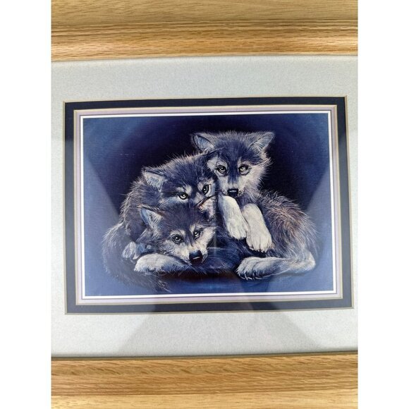 Carole Bourdo "Pile Of Pups" Vtg 70s Signed Limited Edition Wolf Framed Print - Picture 4 of 7